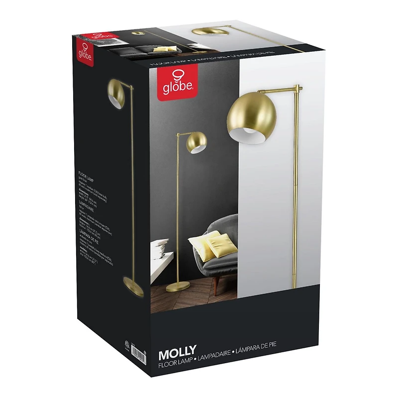 Lampe sur pied en métal de 60", collection Molly par Globe Electric, fini or, avec cordon électrique muni d'un interrupteur marche/arrêt, 12915