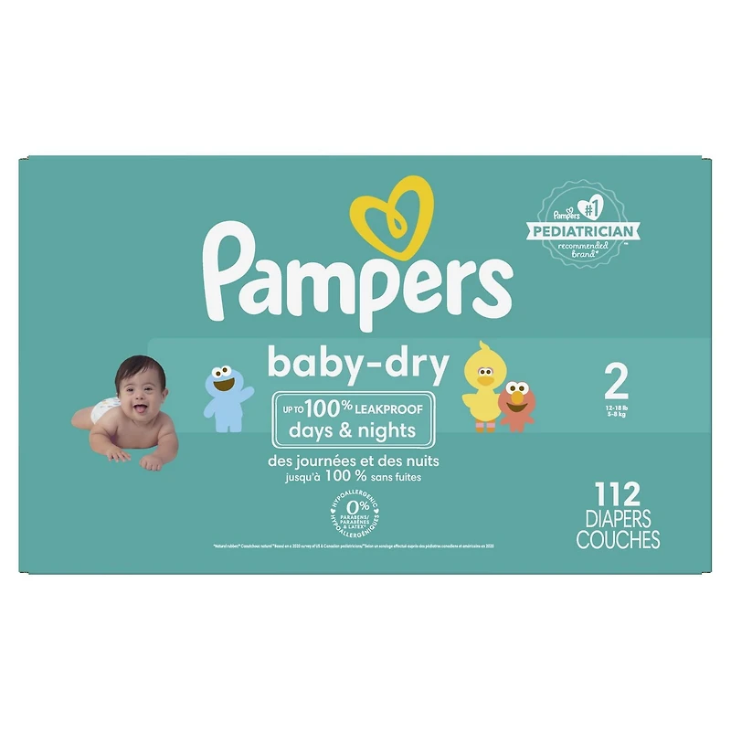 Pampers Baby Dry Diapers, Super Pack, Size NB-6, 120-64 Count
