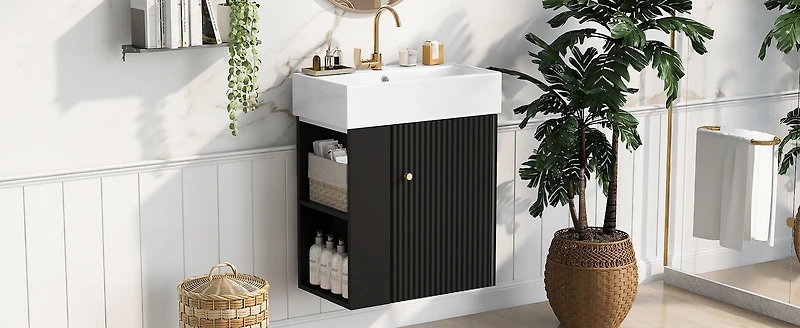 Homy Casa 30 in Onyx Black Kitchen Sideboard with Ceramic Sink