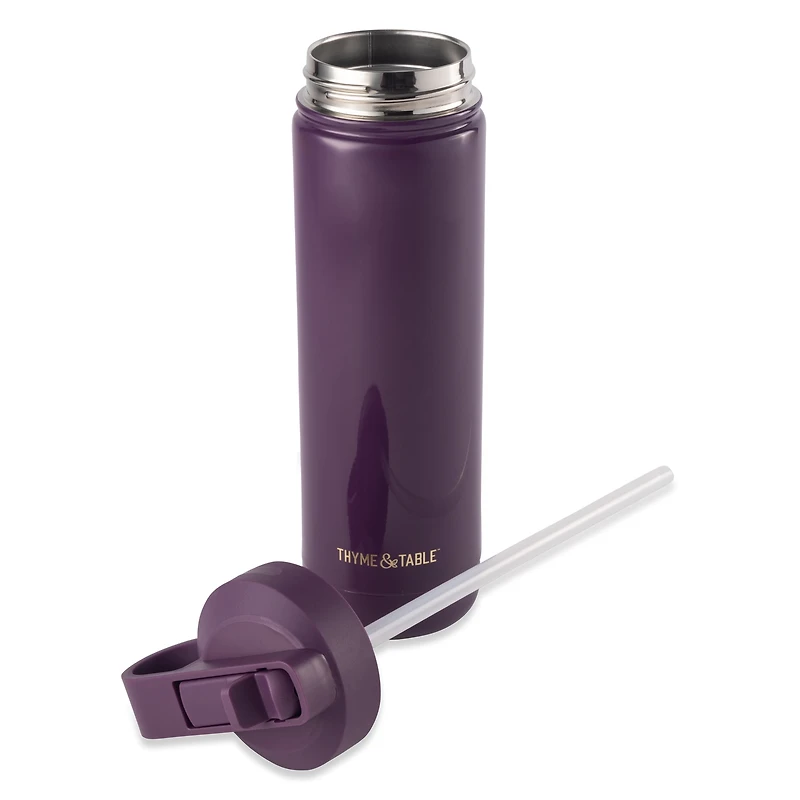Thyme & Table 26 oz Water Bottle with Straw Lid, Purple with Moon Gold Charm