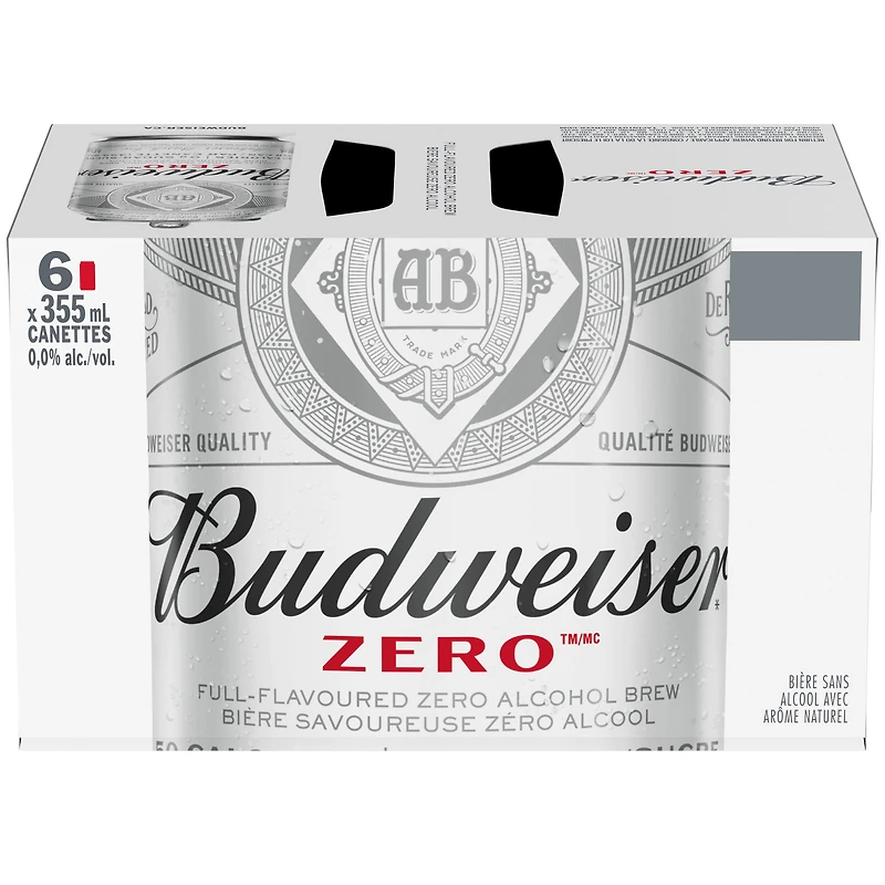 Budweiser Zero Non-Alcoholic Beer 6x355ml Cans, 0.0% Fully Brewed Non-Alcoholic Beer
