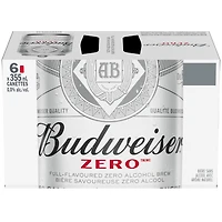 Budweiser Zero Non-Alcoholic Beer 6x355ml Cans, 0.0% Fully Brewed Non-Alcoholic Beer