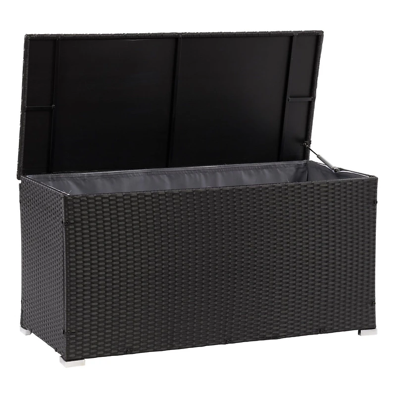 CorLiving Parksville Large Black Resin Wicker Patio Storage Box with Grey Inner Liner