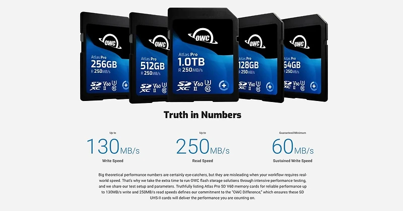 OWC Atlas Pro 512 GB Class 10/UHS-II (U3) V60 SDXC - 1 - 250 MB/s Read - 130 MB/s Write - 3 Year Warranty
