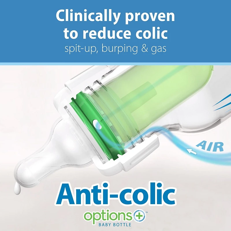 Dr. Brown's Natural Flow Anti-Colic Options+ Narrow Baby Bottle, Pig & Frog, 8 oz/250 ml, with Level 1 Slow Flow Nipple, BPA Free, 0m+, 2-Pack