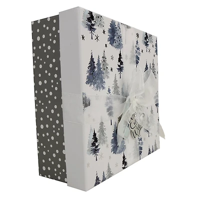 Wrap In A Hurry Ready to Gift Boîte carrée élégante avec ruban, Blue Forest, 1 Pièce