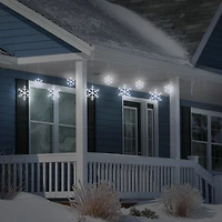 10 FLOCONS LUMINEUX BLANC SCINTILLANT,GRANDEUR VARIE,EN EFFECT GLACON, 150 DEL BLANC PUR, INT/EXT