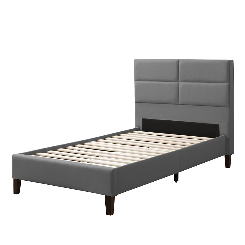 CorLiving Bellevue Adult Twin Upholstered Bed Frame with Wide-Rectangle Tufted Headboard and Slats - No Box Spring Required