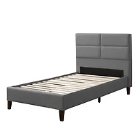 CorLiving Bellevue Adult Twin Upholstered Bed Frame with Wide-Rectangle Tufted Headboard and Slats - No Box Spring Required