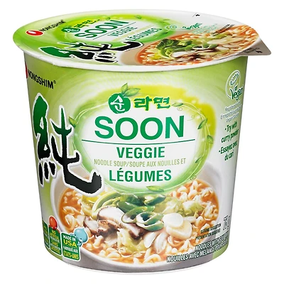 Soupe de nouilles végétalienne Soon en tasse de Nongshim 75g, Végétalienne, Micro-ondable