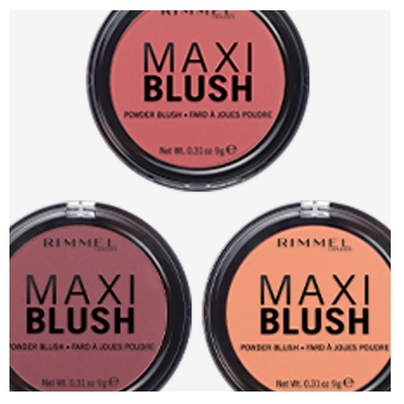 Rimmel Maxi Blush Powder, formule légère, poudres microfines hautement pigmentées, éclat captivant, 100% Sans Cruauté Fard à joues qui fait sensation