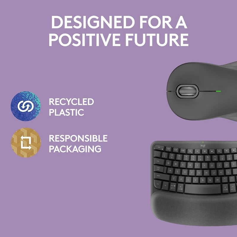 Logitech MK670 Combo, clavier Wave Keys ergonomique sans fil avec souris sans fil Signature M550 L - Graphite