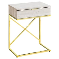 Monarch Specialties Accent Table, Side, End, Nightstand, Lamp, Storage Drawer, Living Room, Bedroom, Beige Marble Look Laminate, Gold Metal, Contemporary, Modern