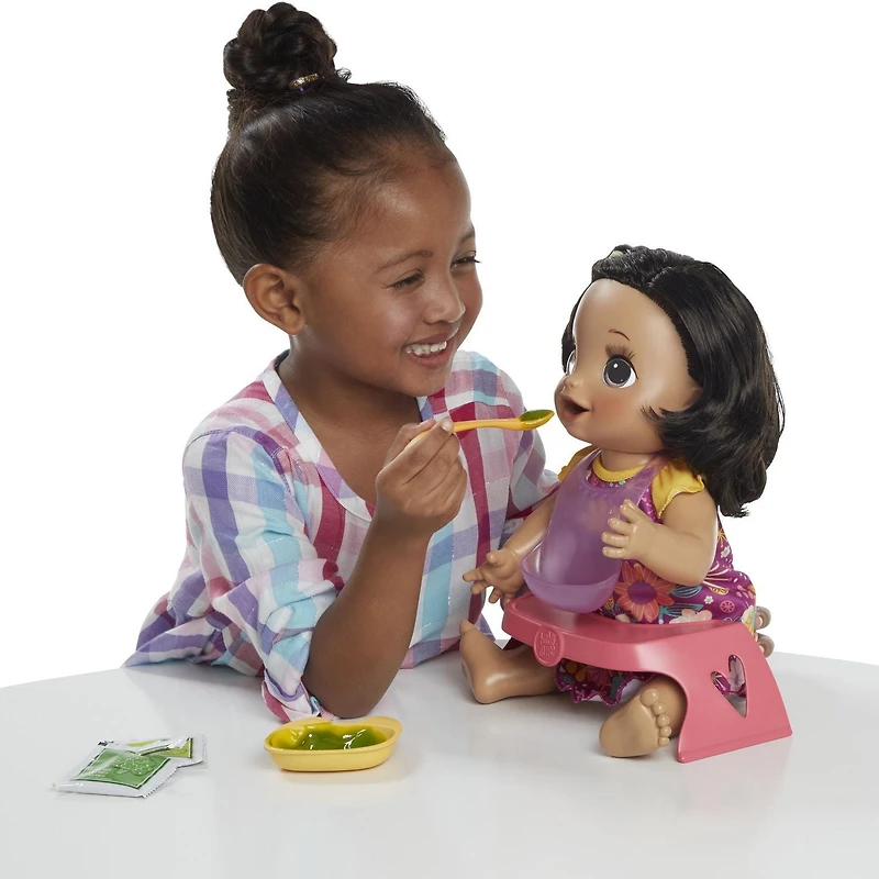 Baby Alive Happy Hungry Baby Black Straight Hair Doll-Bilingual