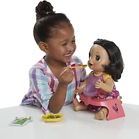 Baby Alive Happy Hungry Baby Black Straight Hair Doll-Bilingual