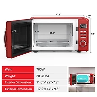 Galanz Retro Countertop Microwave Oven with Auto Cook & Reheat, Defrost, Quick Start Functions, Easy Clean with Glass Turntable, Pull Handle, 0.7 cu ft, Retro Microwave Oven, 0.7 cu.ft.