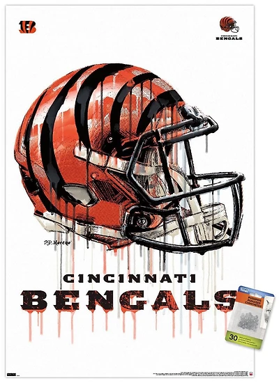 NFL Cincinnati Bengals - Drip Helmet 20 Wall Poster with Magnetic Frame