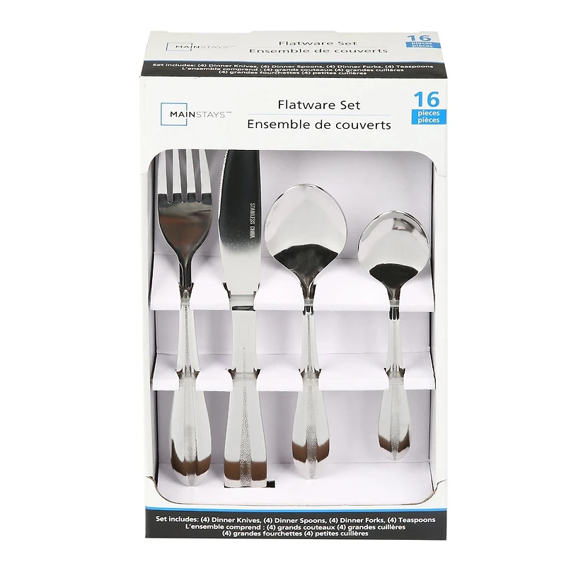 Mainstays Layton 16-Piece Stainless Steel Flatware Set Silver