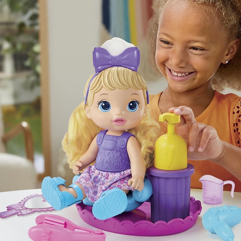 Baby Alive Sudsy Styling Doll, 12-Inch Toy for Kids 3 and Up, Salon Baby Doll Accessories, Bubble Solution, Blonde Hair, For ages 3+