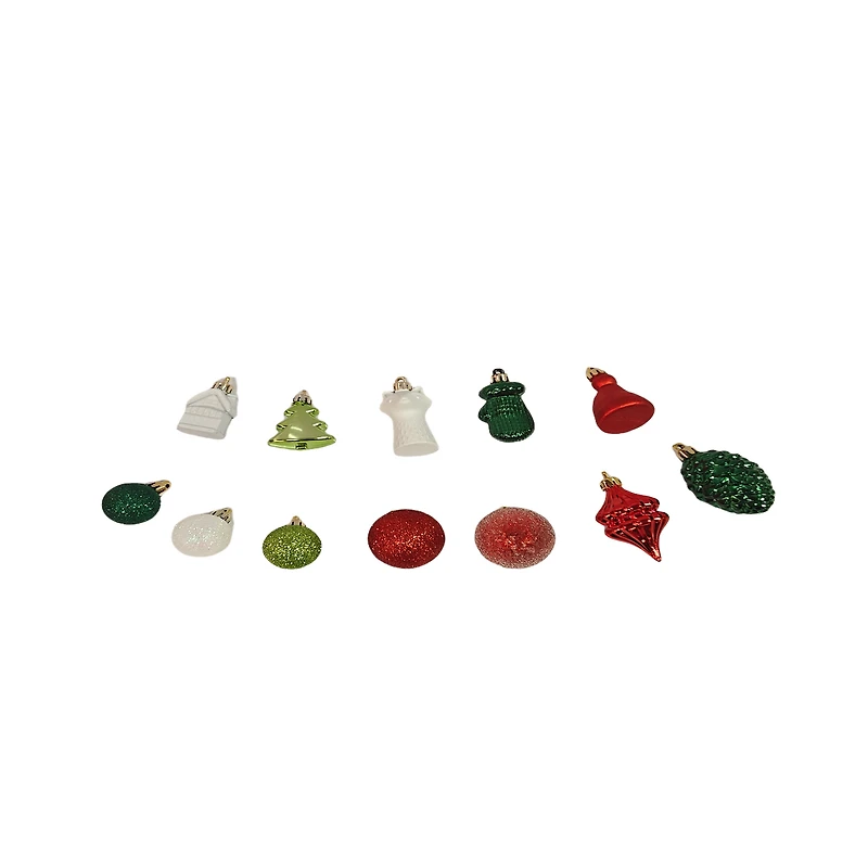 Lot de 20 mini décorations de Noël Holiday Time incassables, Rouge/Émeraude/Vert clair/Blanc