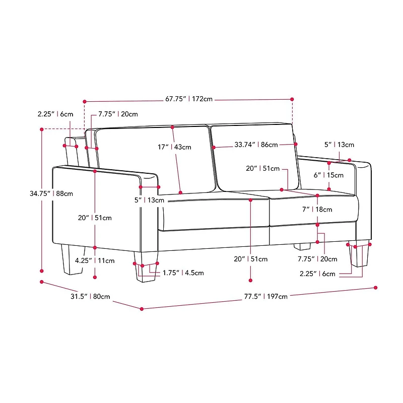 Canapé trois places rembourré en tissu aspect lin Georgia de CorLiving pour adulte