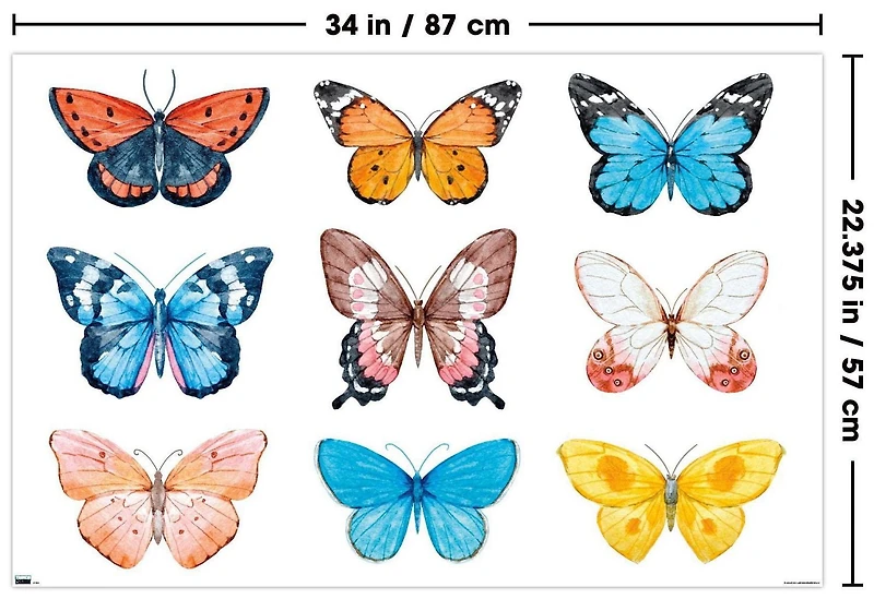 Watercolor Butterflies Wall Poster, 22.375" x 34"