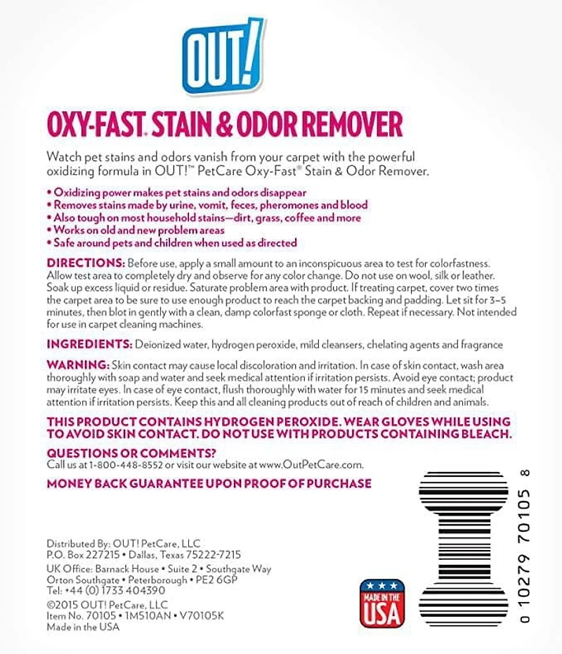 OUT! Oxy-Fast Stain & Odor Remover Dog Cleaner, 1.89 L | 64 oz