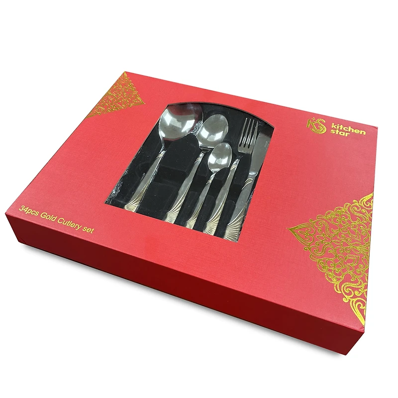 Ensemble de 34 couverts en acier inoxydable Kitchen Star – Doré