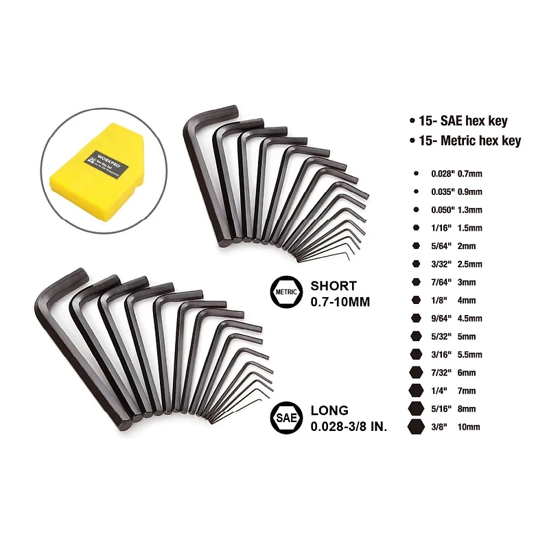 WorkPro Hex Key Set-30 Piece,Metric and SAE Sizes,Compact Case