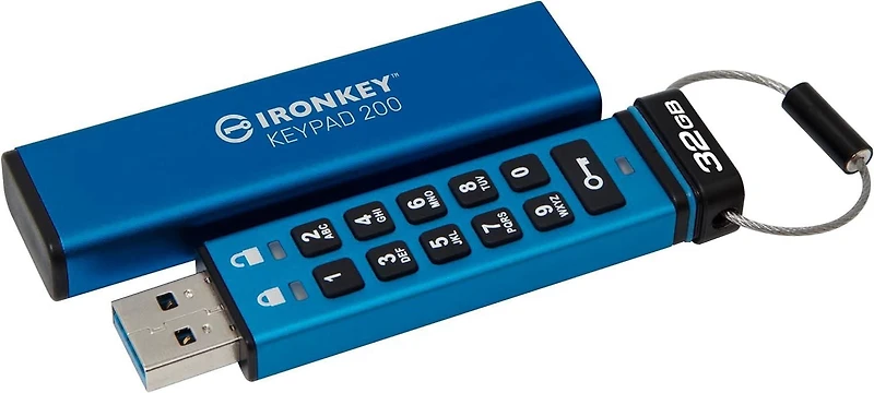 Kingston Ironkey Keypad 200 USB-A Clé USB cryptée 32 Go | Indépendant du système d'exploitation | FIPS 140-3 niveau 3 | XTS-AES 256 bits | Protection BadUSB et Brute Force | Option multi-broches | IKK