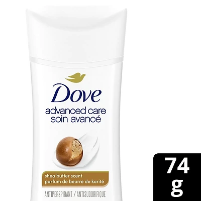 Dove Advanced Care Antiperspirant Deodorant for Women Shea Butter Scent with Pro-Ceramide Technology for Soft, Resilient Skin, 74g