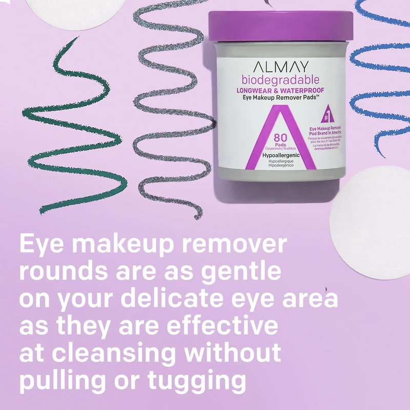 Tampons démaquillants pour les yeux Almay Lingettes biodégradables pour maquillage hydrofuge 120 ct.