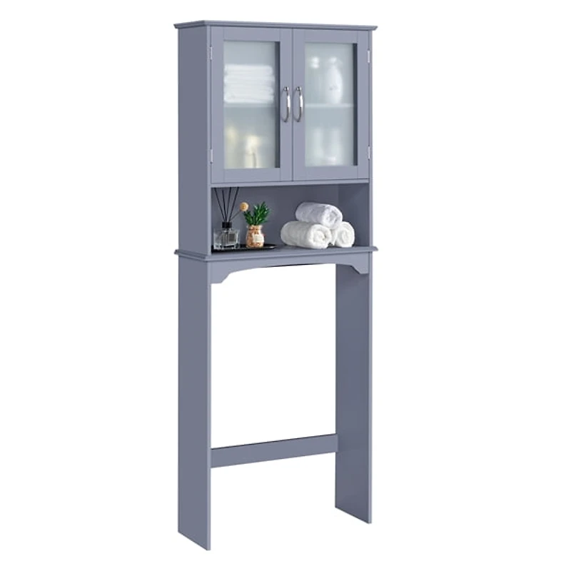 FullFurnique Toilet Storage Cabinet with 1 Open Shelf, Gray