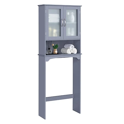 FullFurnique Toilet Storage Cabinet with 1 Open Shelf, Gray