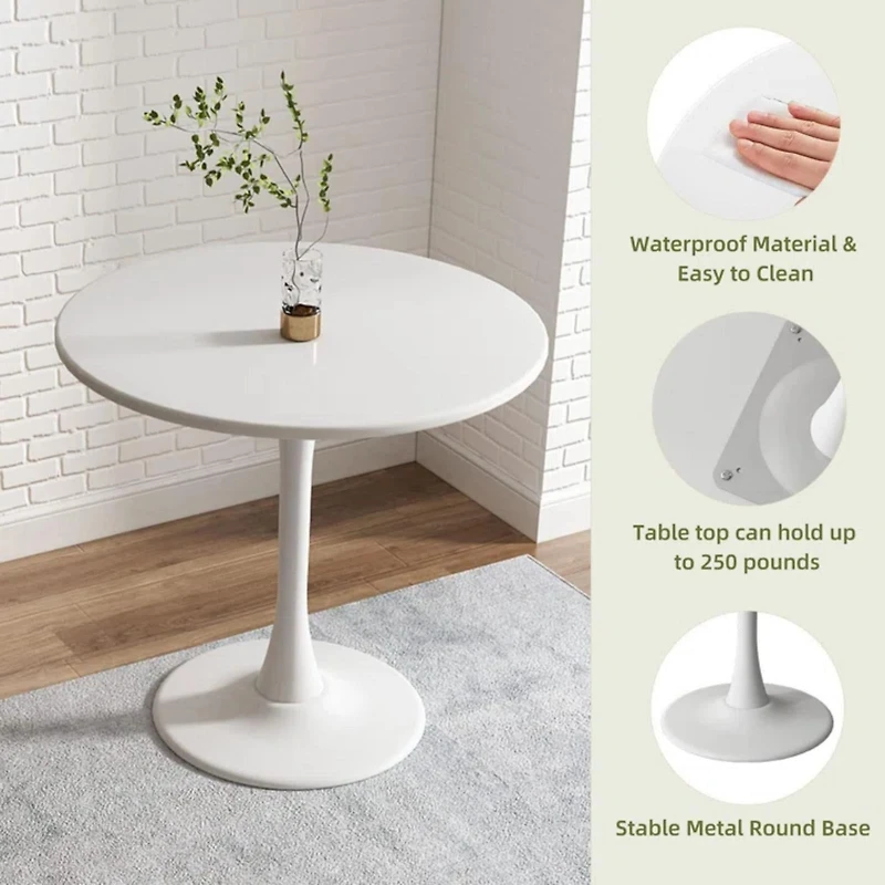 Bureau rond Homy Casa de 80 cm avec piètement en métal pour bureau ou maison