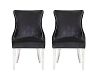 Chaise Odie en noir, chaise de salle à manger avec garniture cloutée, chaise de salle à manger en velours, chaise de salle à manger avec pieds en acier inoxydable pour cuisine et salon - Ensemble 2