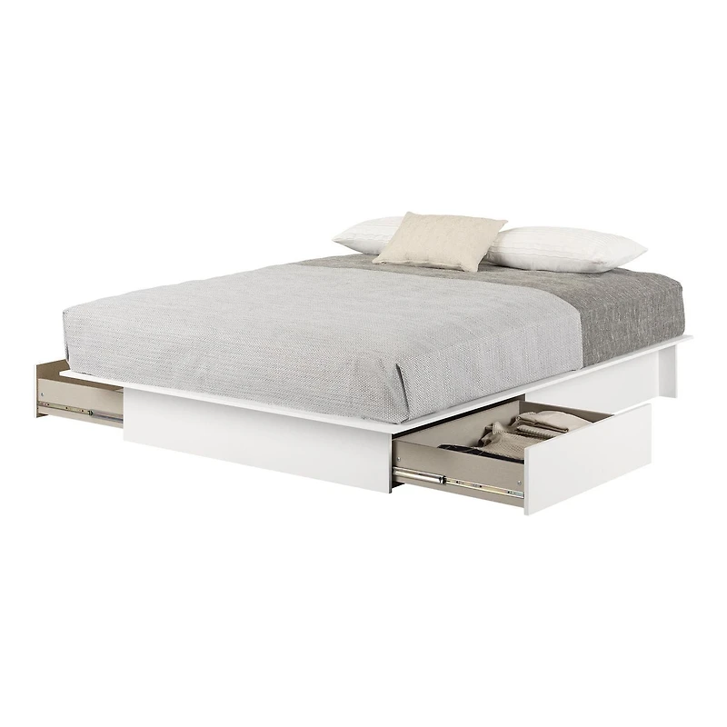 Meubles South Shore Fusion Lit plateforme 2 tiroirs Blanc