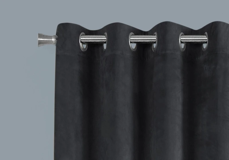 Monarch Specialties Curtain Panel, 2pcs Set, 54"w X 84"l, Room Darkening, Grommet, Living Room, Bedroom, Kitchen, Velvet, Polyester, Grey, Contemporary, Modern