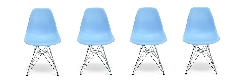 Chaise Eiffel Bleu Clair Pieds Chrome - Lot de 4 - Adultes