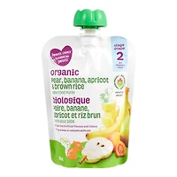 Parent's Choice Purée Biologique pour Bébés Poire, Banane, Abricot & Riz Brun