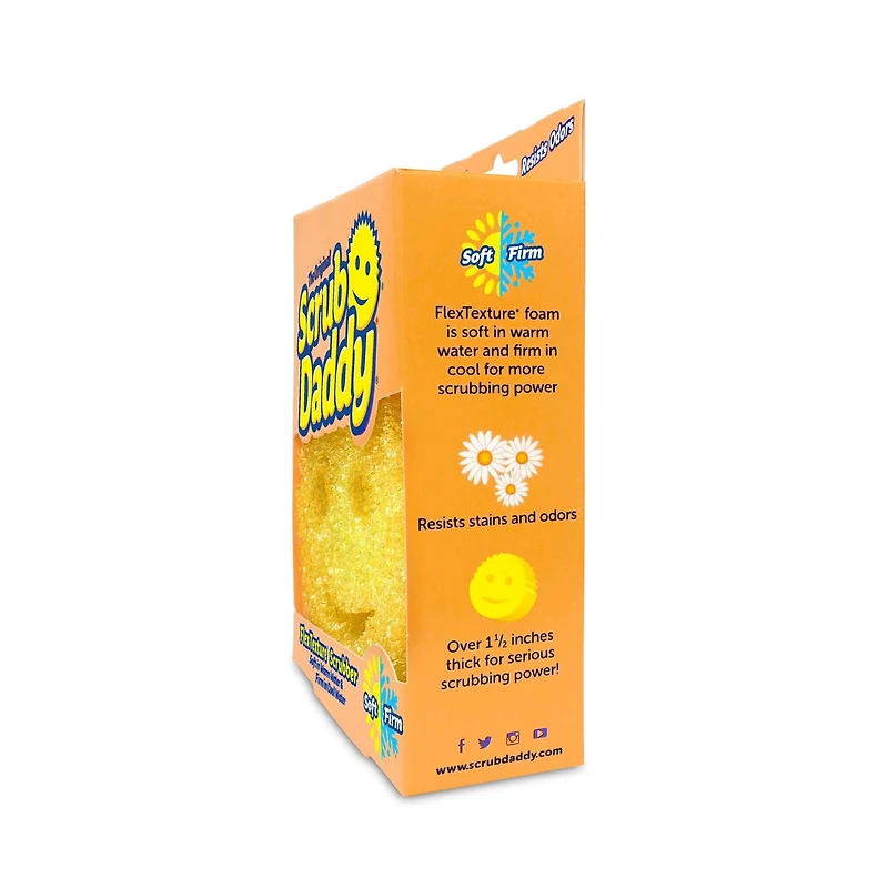 Scrub Daddy Scratch-Free Dish Sponge, Yellow, 1 Count, Hard in cold water and soft in hot water.