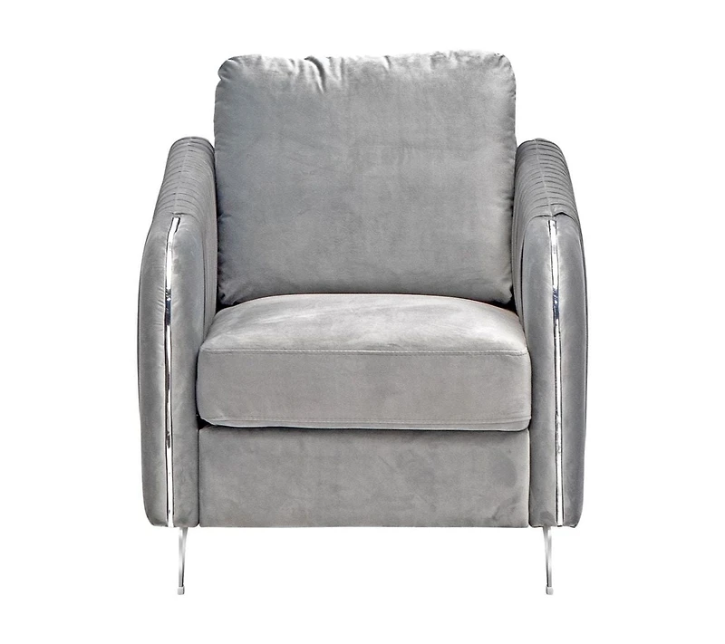 K-LIVING DAPHNE CHAISE EN VELOURS PELUCHE AVEC PIEDS CHROMÉS EN GRIS