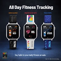 TetrisMC : My Play Watch – Montre jeu rétro avec technologie sélective, non connectée, TetrisMC intégré, cadrans de montre personnalisés, son d’arcade classique, suivi de l'activité physique