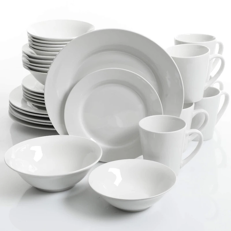 Gibson Home Noble Court 30 Piece Dinnerware Set, Service for 6, White, Fine Ceramic