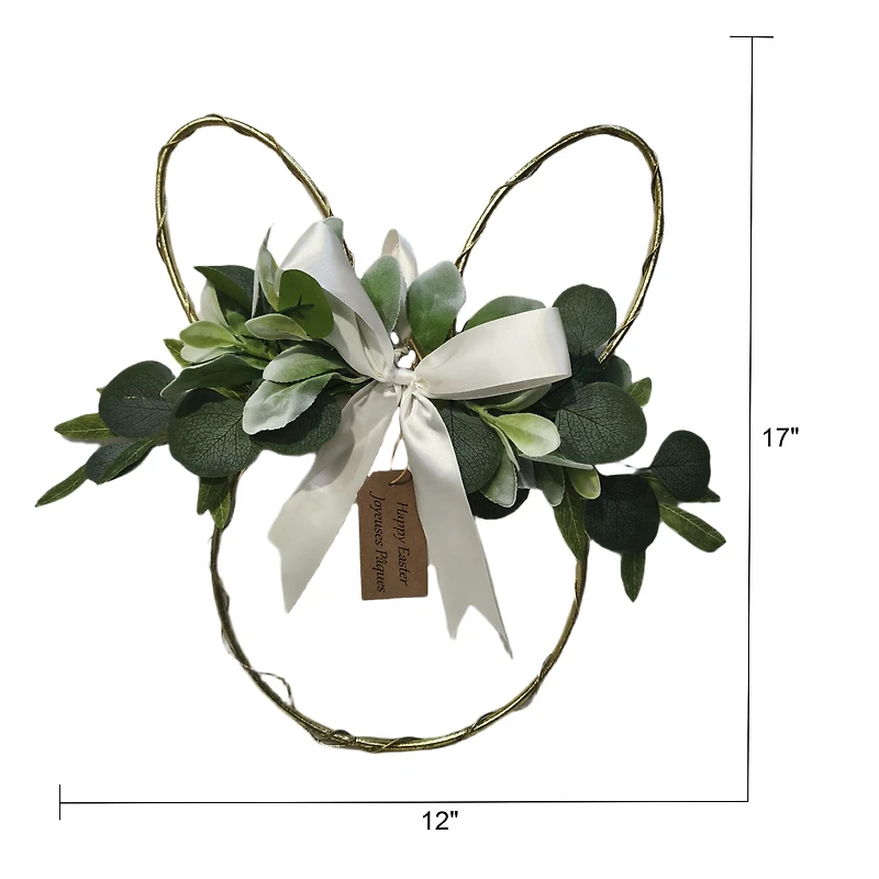 Easter Bunny-Shaped Wreath with Greenery and Satin Bow, 17 in, by Way to Celebrate