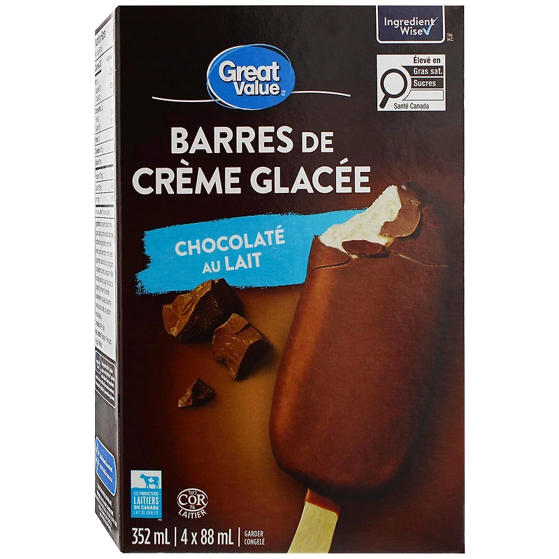 Great Value Milk Chocolatey Ice Cream Bars, 352 mL (4 x 88 mL)