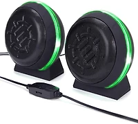 améliorer Jeu LED Ordinateur haut-parleurs avec caisson de basse, puissant 5 W pilotes et contrôle de volume en ligne – Green Lights, Alimenté par USB 2.0, connexion de 3,5 mm pour ordinateur de burea