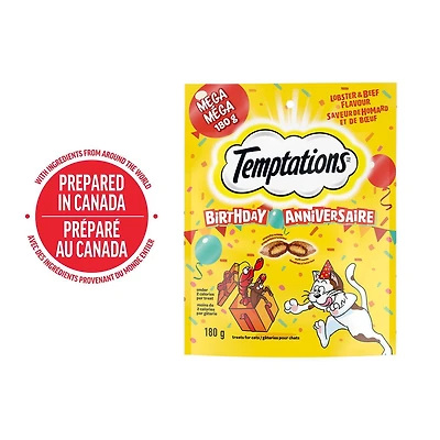 Gâteries pour chats adultes TEMPTATIONS Anniversaire – saveur de homard et de bœuf