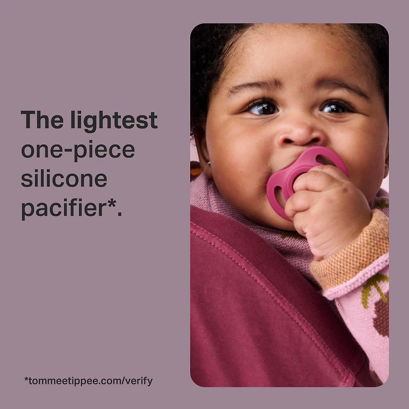 Tommee Tippee Ultra-light StayPut Pacifier, 0-6m, 4 Count, One-Piece Silicone Design