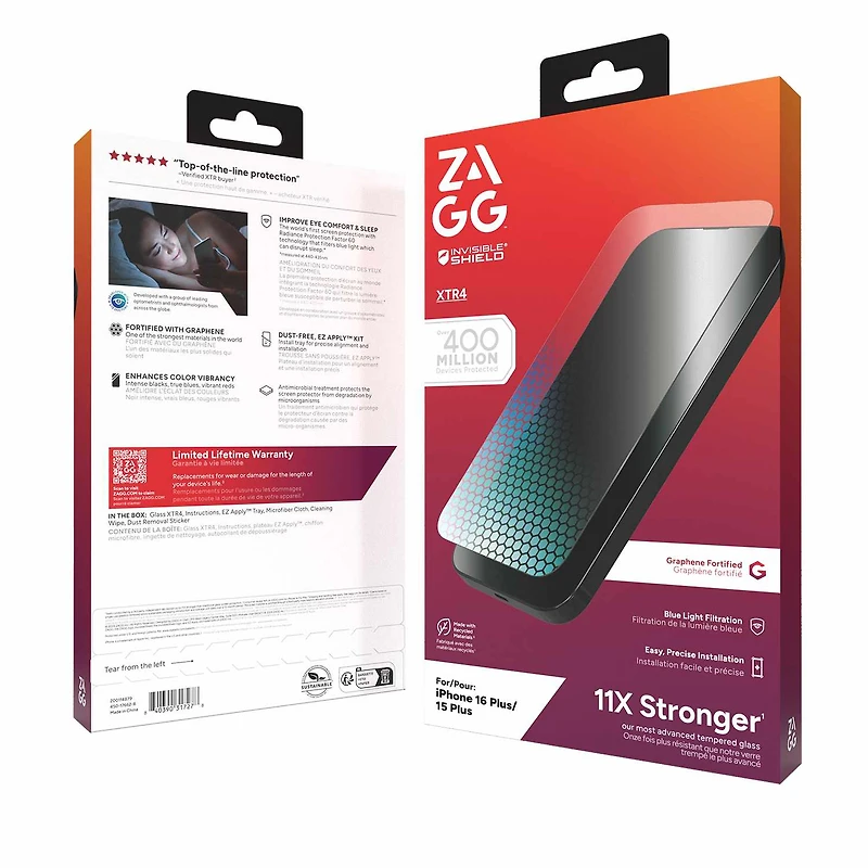 ZAGG InvisibleShield Glass XTR4 Blue Light Screen Protector for iPhone 16 Plus/15 Plus
